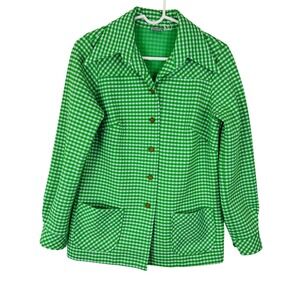 Vintage Koko Knits of California Green Houndstooth Mod 70s Knit Jacket Blazer
